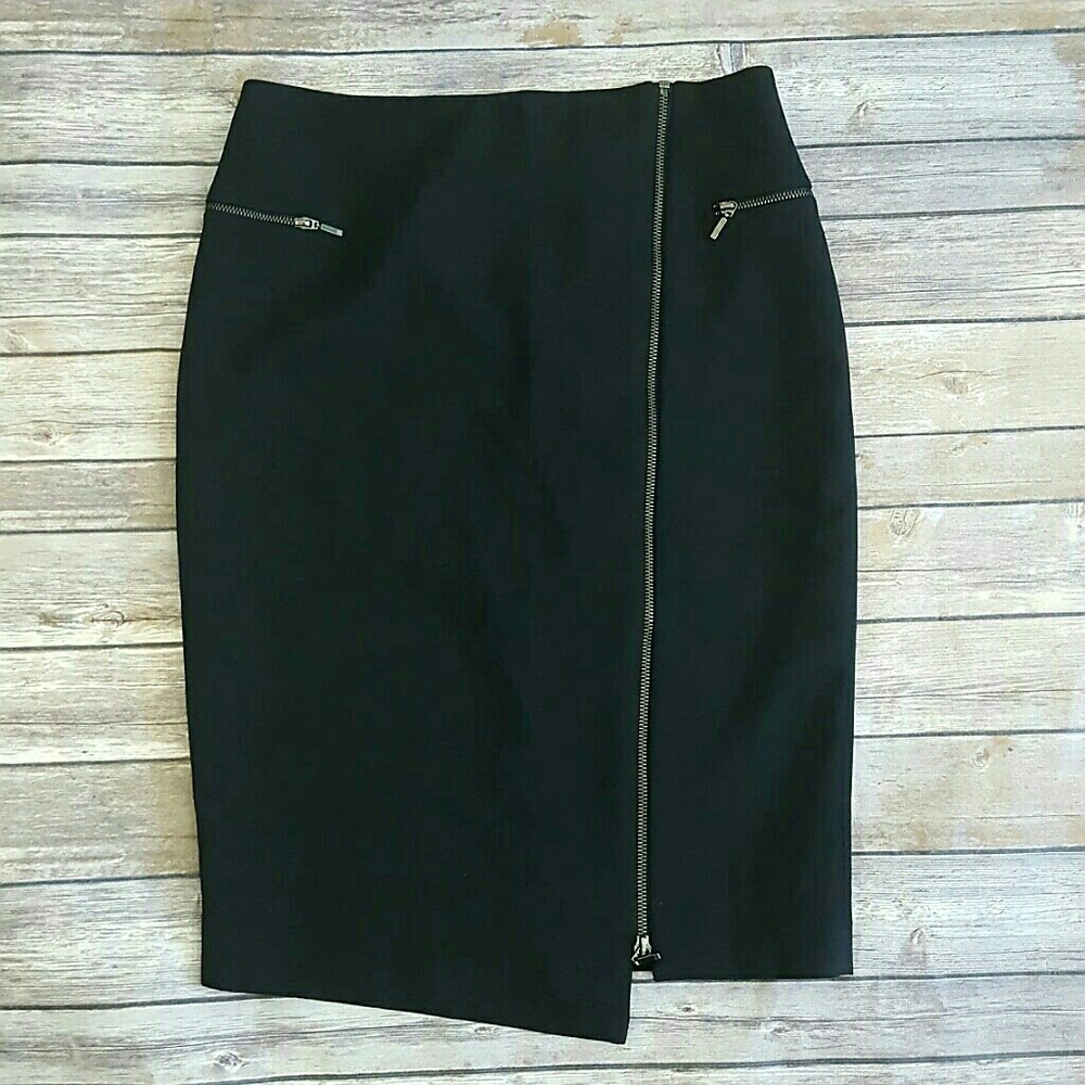 NEXT Black Zip Front Stretch Pencil Skirt